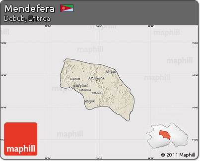 Shaded Relief Map of Mendefera, cropped outside