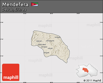 Shaded Relief Map of Mendefera, cropped outside
