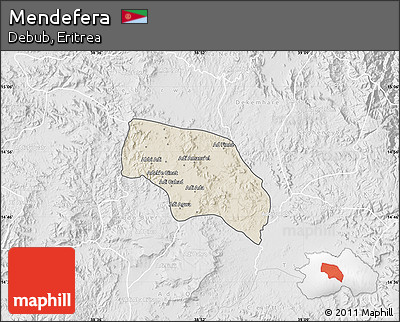 Shaded Relief Map of Mendefera, lighten, desaturated
