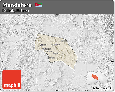 Shaded Relief Map of Mendefera, lighten, desaturated