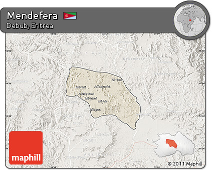 Shaded Relief Map of Mendefera, lighten