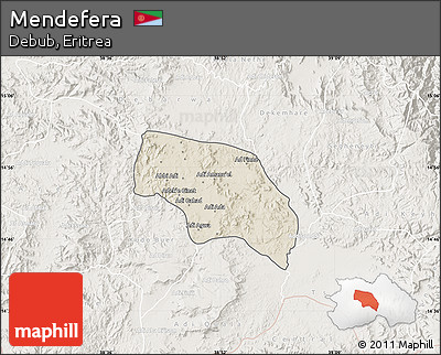 Shaded Relief Map of Mendefera, lighten