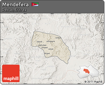 Shaded Relief Map of Mendefera, lighten