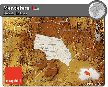 Shaded Relief Map of Mendefera, physical outside