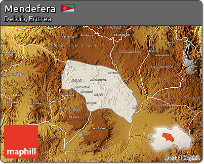 Shaded Relief Map of Mendefera, physical outside