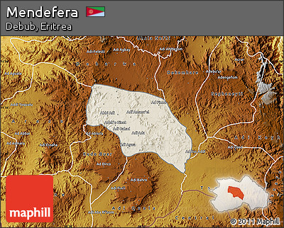 Shaded Relief Map of Mendefera, physical outside