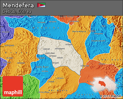 Shaded Relief Map of Mendefera, political outside