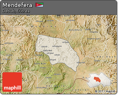 Shaded Relief Map of Mendefera, satellite outside