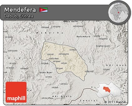 Shaded Relief Map of Mendefera, semi-desaturated