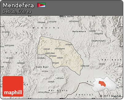 Shaded Relief Map of Mendefera, semi-desaturated