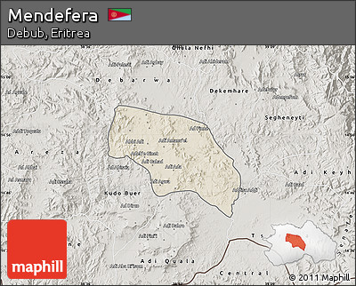Shaded Relief Map of Mendefera, semi-desaturated