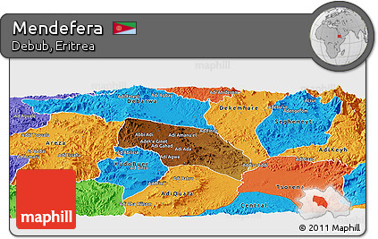 Physical Panoramic Map of Mendefera, political outside