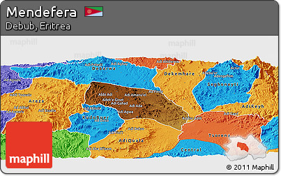 Physical Panoramic Map of Mendefera, political outside