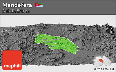 Political Panoramic Map of Mendefera, darken, desaturated