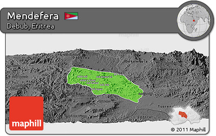 Political Panoramic Map of Mendefera, darken, desaturated