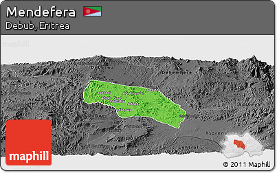 Political Panoramic Map of Mendefera, darken, desaturated