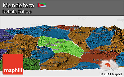 Political Panoramic Map of Mendefera, darken
