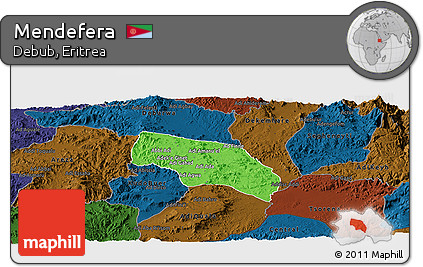 Political Panoramic Map of Mendefera, darken