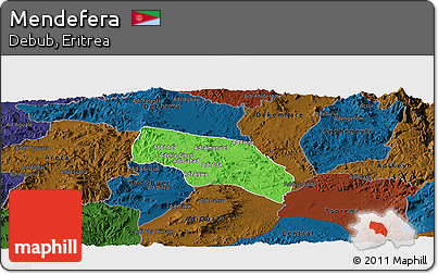 Political Panoramic Map of Mendefera, darken