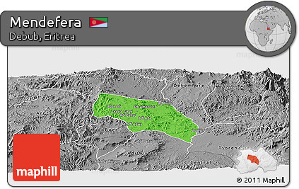 Political Panoramic Map of Mendefera, desaturated