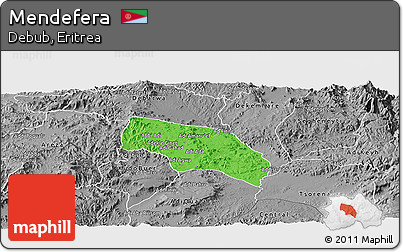 Political Panoramic Map of Mendefera, desaturated