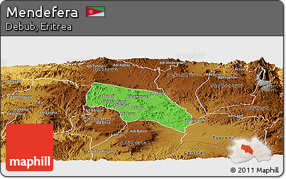Political Panoramic Map of Mendefera, physical outside