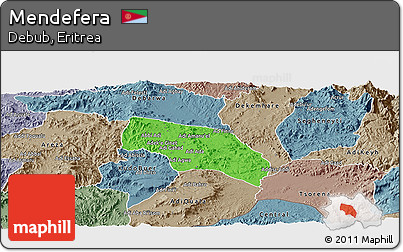 Political Panoramic Map of Mendefera, semi-desaturated