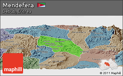 Political Panoramic Map of Mendefera, semi-desaturated