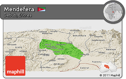 Political Panoramic Map of Mendefera, shaded relief outside