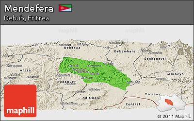 Political Panoramic Map of Mendefera, shaded relief outside