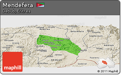 Political Panoramic Map of Mendefera, shaded relief outside