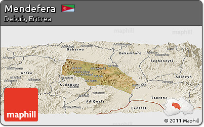 Satellite Panoramic Map of Mendefera, shaded relief outside