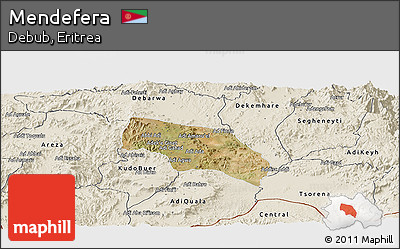 Satellite Panoramic Map of Mendefera, shaded relief outside