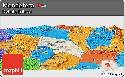 Shaded Relief Panoramic Map of Mendefera, political outside