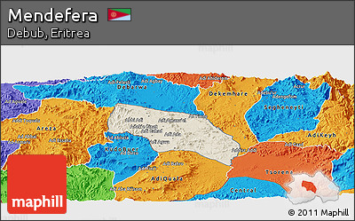 Shaded Relief Panoramic Map of Mendefera, political outside