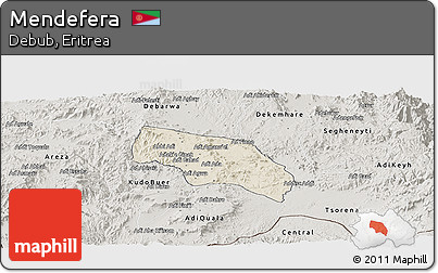Shaded Relief Panoramic Map of Mendefera, semi-desaturated