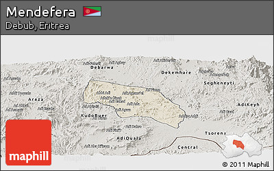 Shaded Relief Panoramic Map of Mendefera, semi-desaturated