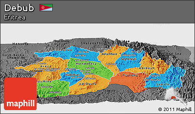 Political Panoramic Map of Debub, darken, desaturated
