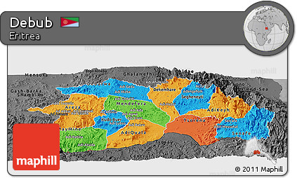 Political Panoramic Map of Debub, darken, desaturated