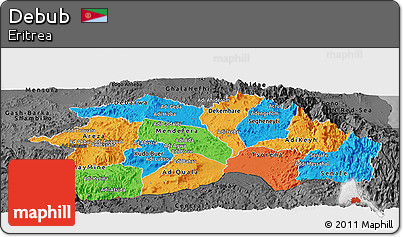 Political Panoramic Map of Debub, darken, desaturated