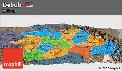 Political Panoramic Map of Debub, darken, semi-desaturated