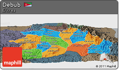 Political Panoramic Map of Debub, darken, semi-desaturated