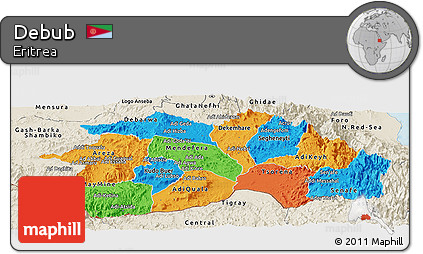 Political Panoramic Map of Debub, shaded relief outside