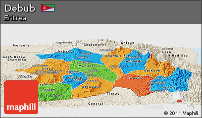 Political Panoramic Map of Debub, shaded relief outside