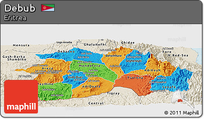 Political Panoramic Map of Debub, shaded relief outside