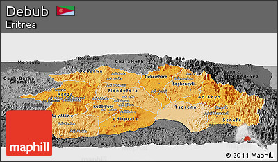 Political Shades Panoramic Map of Debub, darken, desaturated