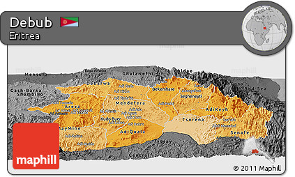 Political Shades Panoramic Map of Debub, darken, desaturated