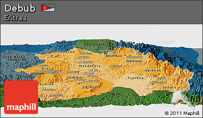 Political Shades Panoramic Map of Debub, darken