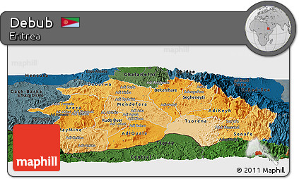 Political Shades Panoramic Map of Debub, darken