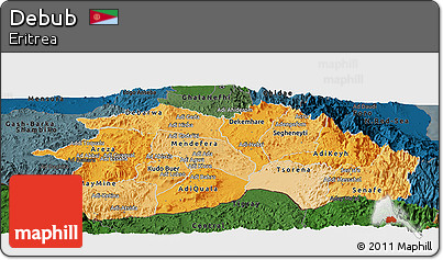 Political Shades Panoramic Map of Debub, darken